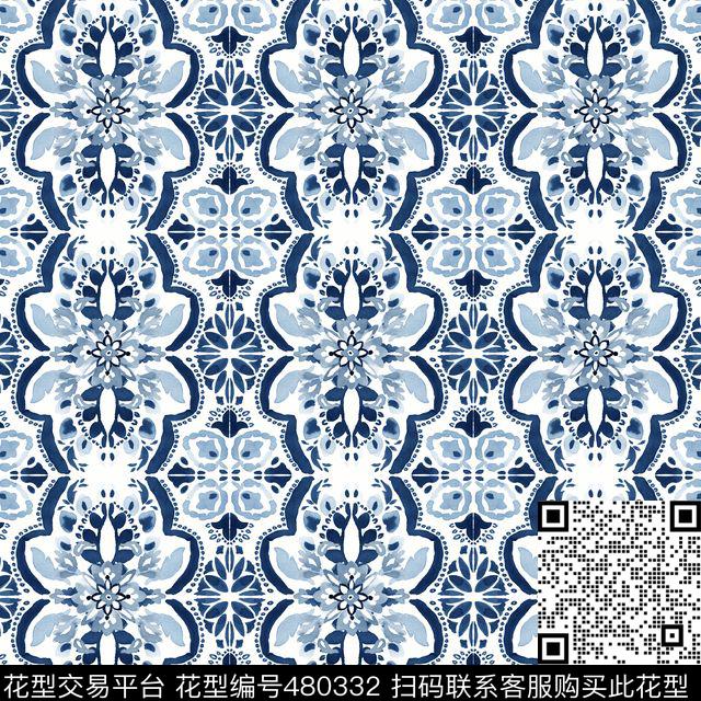 方巾青花瓷丝巾数码印花华亿平台下载（图片编号: 480332） - 瓦栏（Walan）