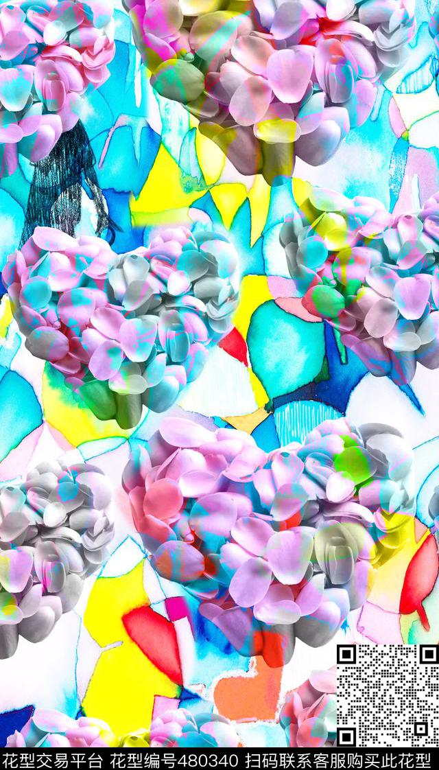 流行时尚欧美手绘心形玫瑰花瓣数码印花华亿平台下载（图片编号: 480340） - 瓦栏（Walan）