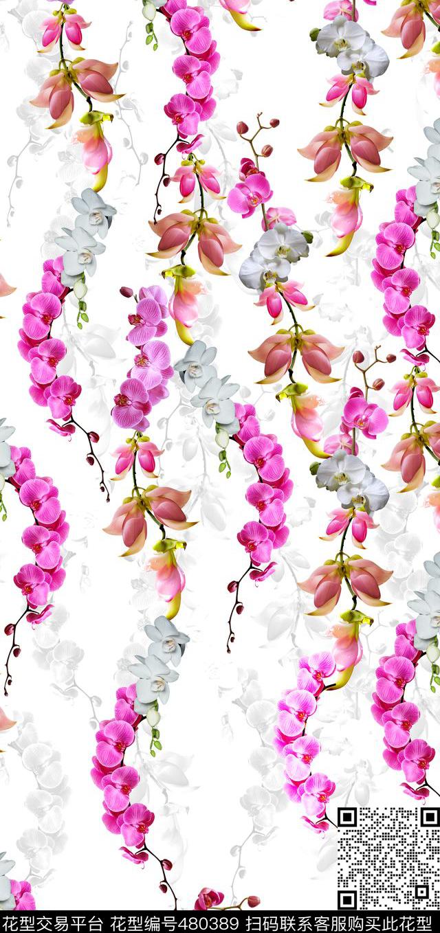 流行时尚花藤蝴蝶兰欧美大牌数码印花华亿平台下载（图片编号: 480389） - 瓦栏（Walan）