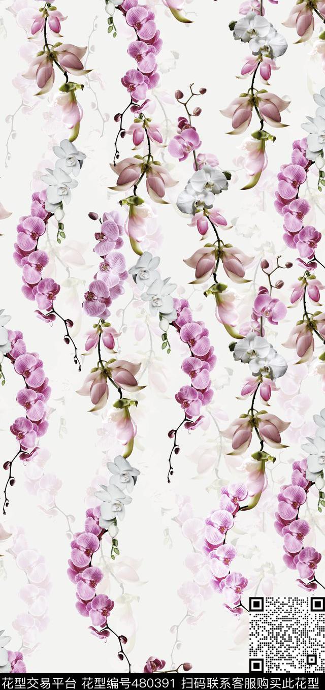 花藤蝴蝶兰流行时尚欧美大牌数码印花华亿平台下载（图片编号: 480391） - 瓦栏（Walan）