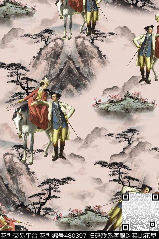 潮流大牌欧式风景油画人物工笔画山水画风景数码印花华亿平台下载（图片编号: 480397） - 瓦栏（Walan）