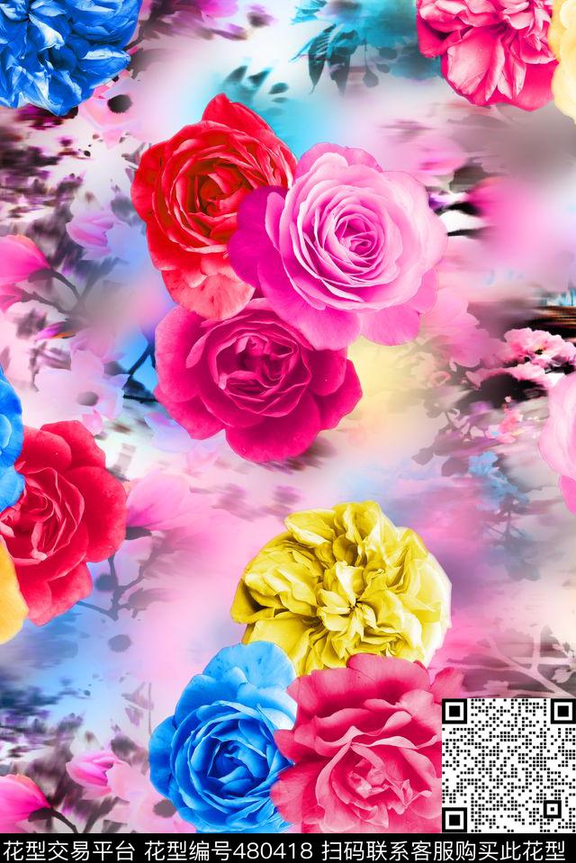 满版花卉数码数码印花华亿平台下载（图片编号: 480418） - 瓦栏（Walan）