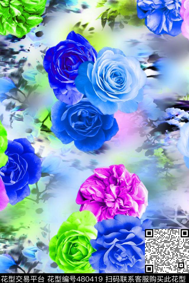 满版花卉数码数码印花华亿平台下载（图片编号: 480419） - 瓦栏（Walan）