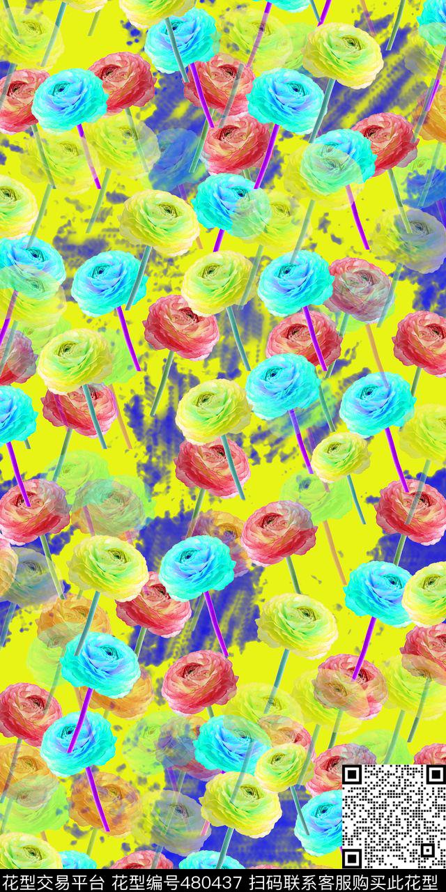 休闲菊花花卉数码印花华亿平台下载（图片编号: 480437） - 瓦栏（Walan）