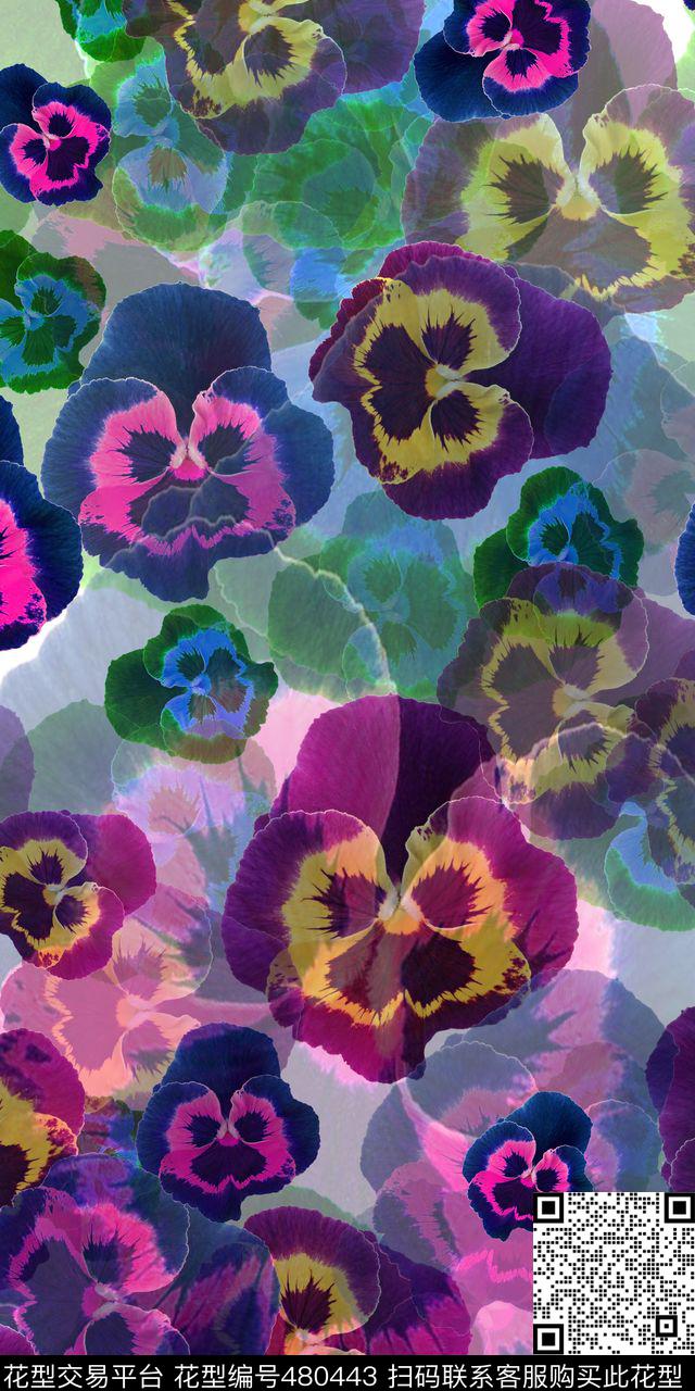 休闲花紫色花卉数码印花华亿平台下载（图片编号: 480443） - 瓦栏（Walan）