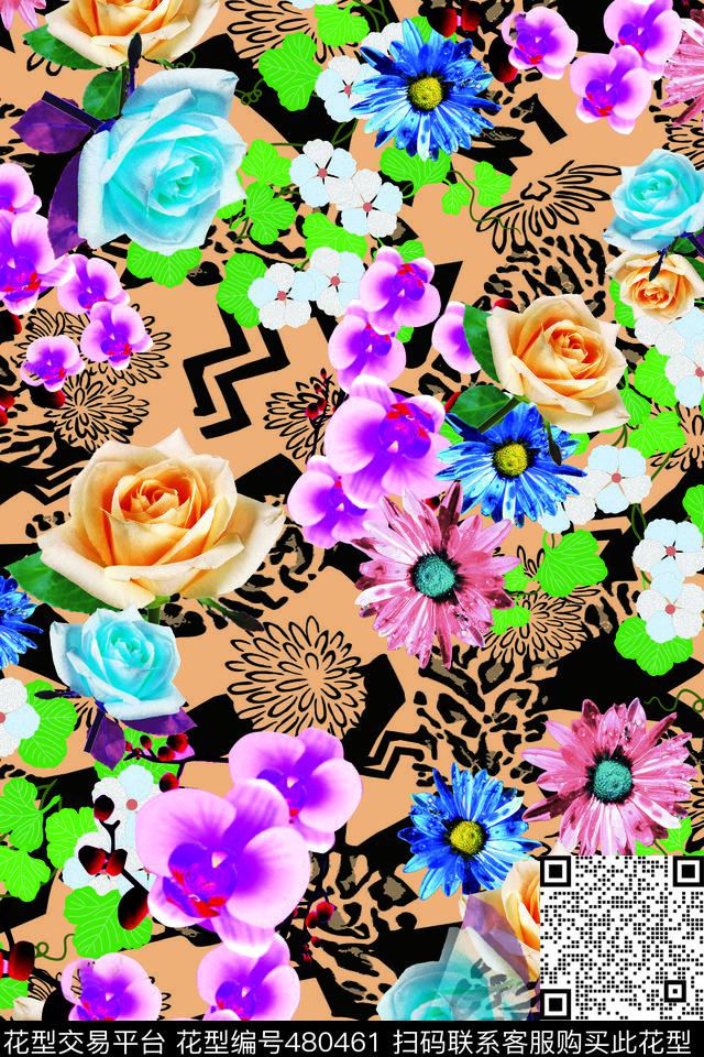抽象花卉植物数码印花华亿平台下载（图片编号: 480461） - 瓦栏（Walan）