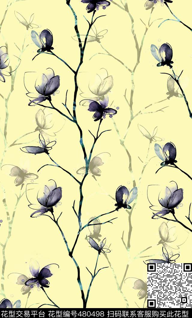 时尚树枝条纹数码印花华亿平台下载（图片编号: 480498） - 瓦栏（Walan）