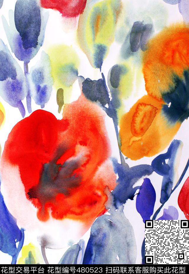 FlowersWatercolorshapes数码印花华亿平台下载（图片编号: 480523） - 瓦栏（Walan）