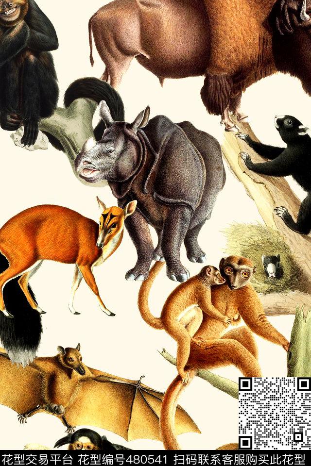 时尚手绘动物数码印花华亿平台下载（图片编号: 480541） - 瓦栏（Walan）