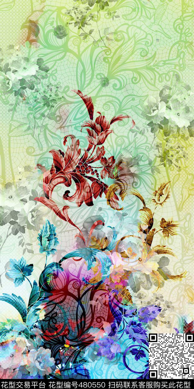 定位蕾丝花卉数码印花华亿平台下载（图片编号: 480550） - 瓦栏（Walan）