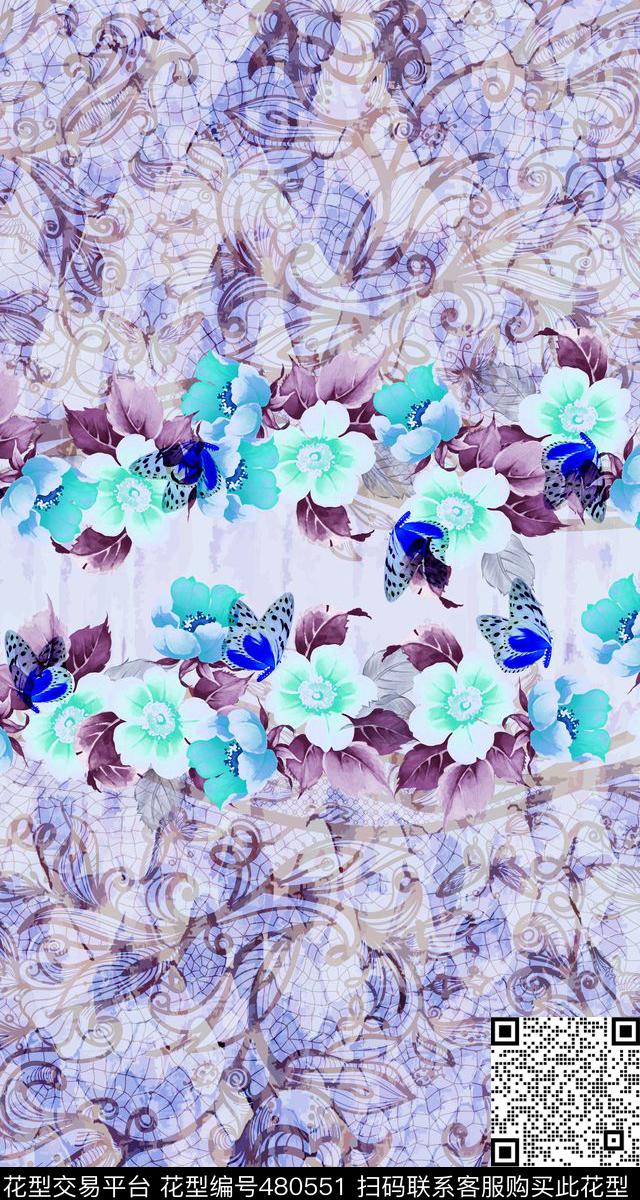 定位蕾丝蛇纹数码印花华亿平台下载（图片编号: 480551） - 瓦栏（Walan）