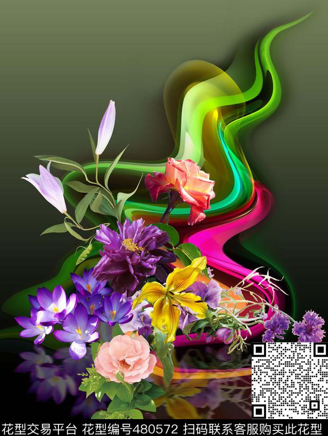定位花卉晕染数码印花华亿平台下载（图片编号: 480572） - 瓦栏（Walan）
