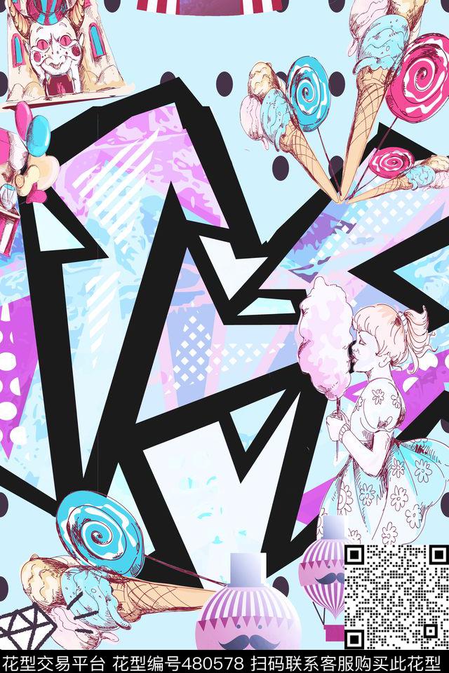 女装四方连续抽象几何数码印花华亿平台下载（图片编号: 480578） - 瓦栏（Walan）