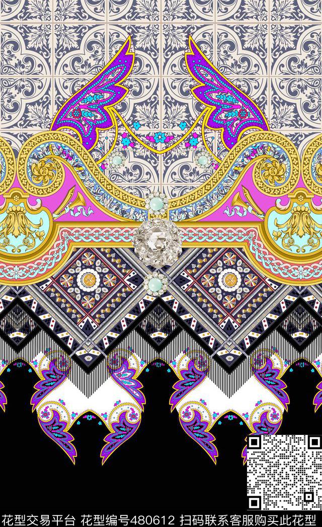 宫廷风巴洛克欧美数码印花华亿平台下载（图片编号: 480612） - 瓦栏（Walan）