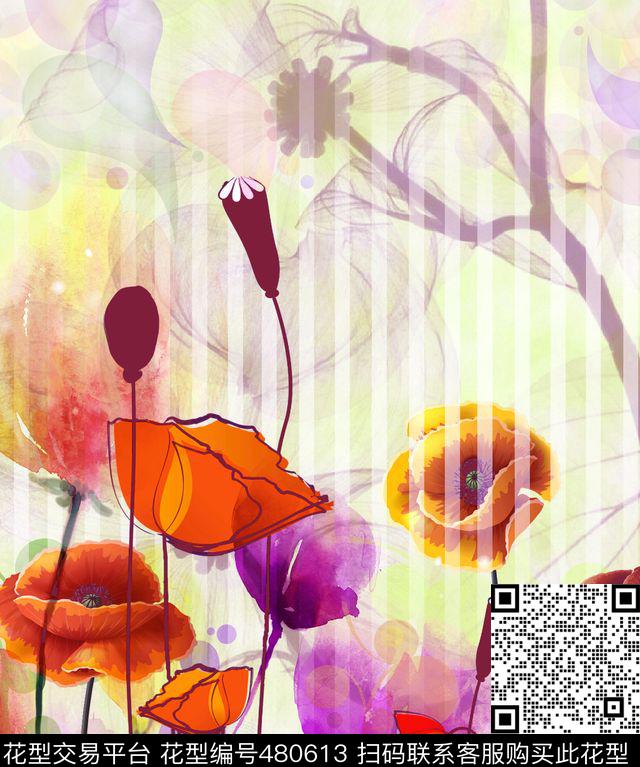 花卉手绘中国风数码印花华亿平台下载（图片编号: 480613） - 瓦栏（Walan）