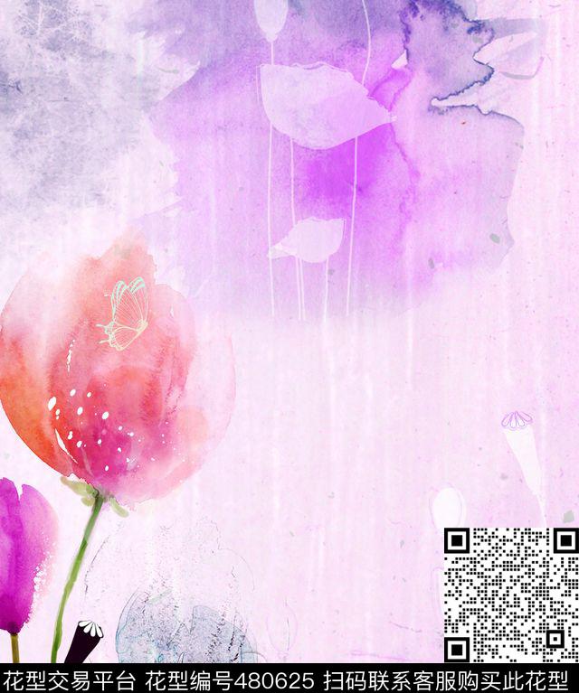 花卉写意中国风数码印花华亿平台下载（图片编号: 480625） - 瓦栏（Walan）