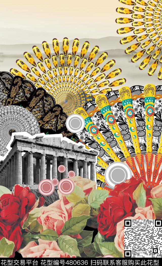 潮流时尚定位复古玫瑰花数码印花华亿平台下载（图片编号: 480636） - 瓦栏（Walan）