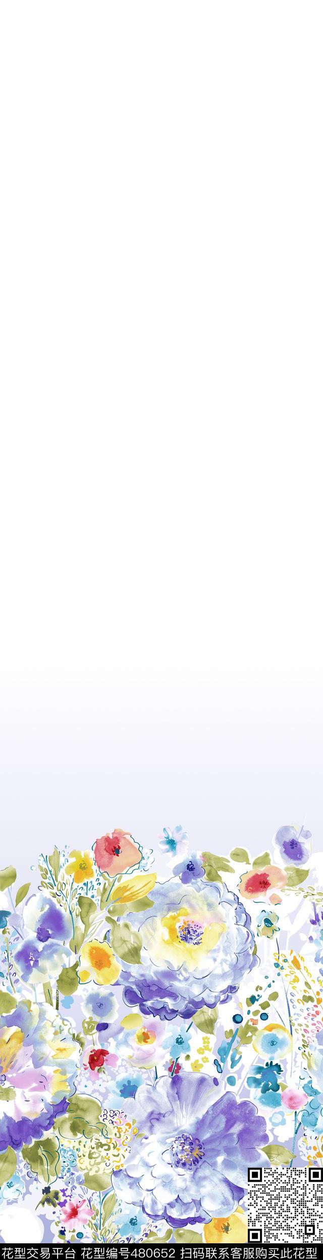 时尚花卉手绘数码印花华亿平台下载（图片编号: 480652） - 瓦栏（Walan）