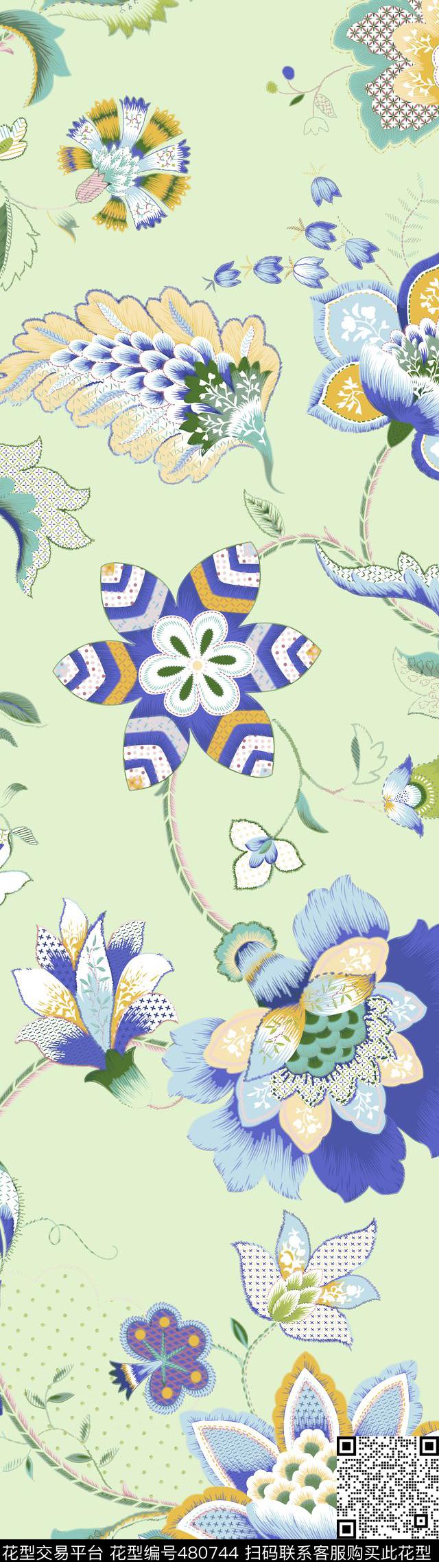 花卉火腿纹时尚传统印花华亿平台下载（图片编号: 480744） - 瓦栏（Walan）