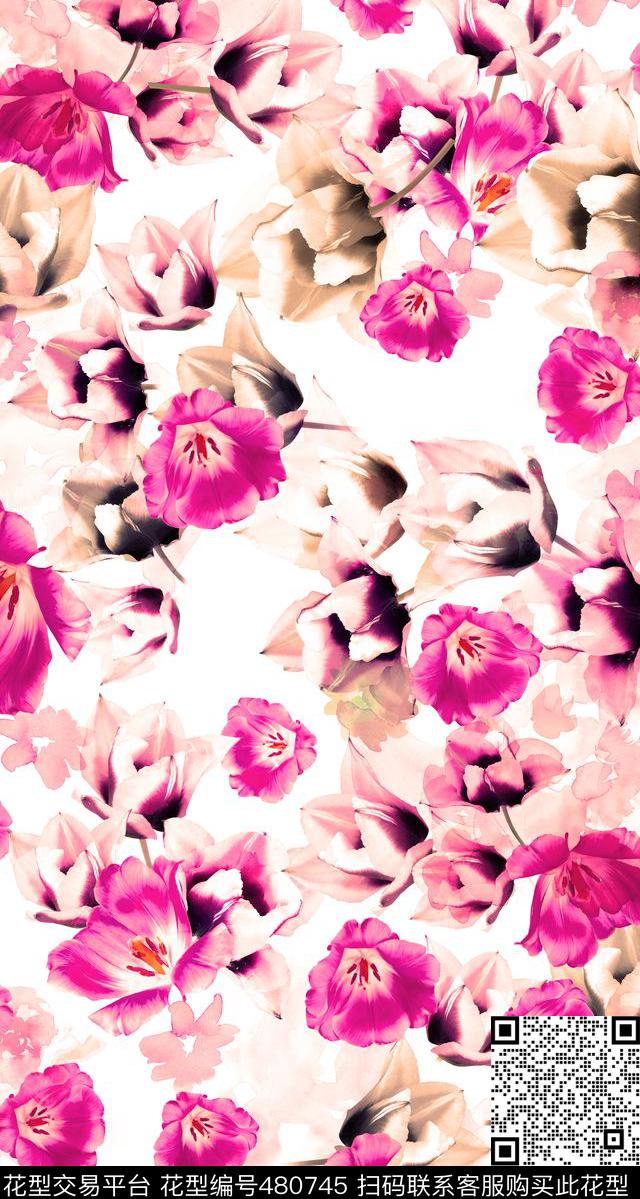 古典花朵时尚数码印花华亿平台下载（图片编号: 480745） - 瓦栏（Walan）