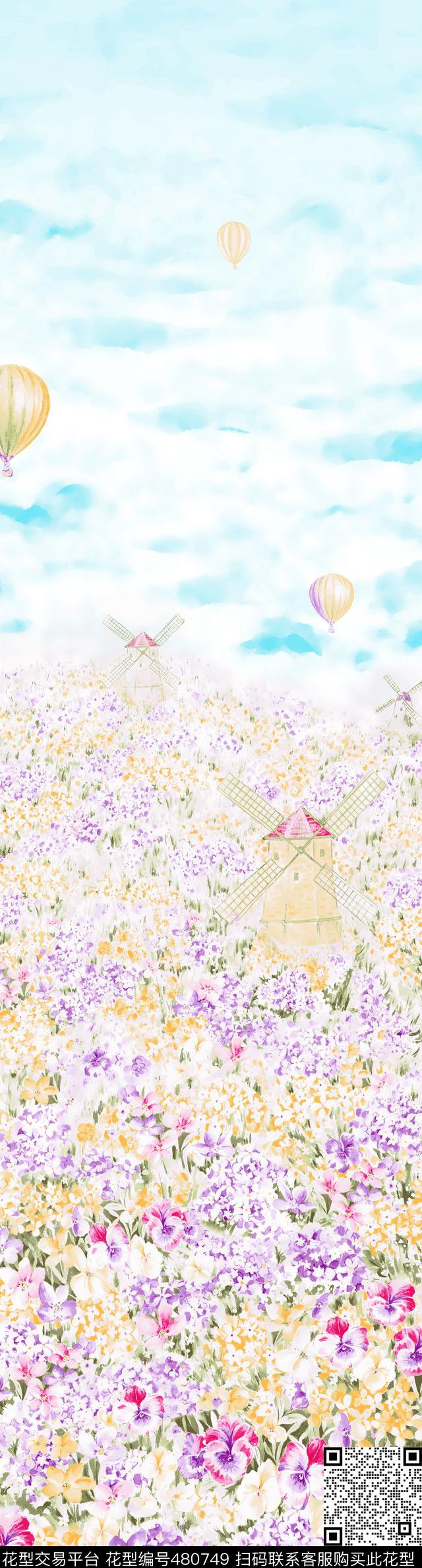 时尚花卉手绘数码印花华亿平台下载（图片编号: 480749） - 瓦栏（Walan）