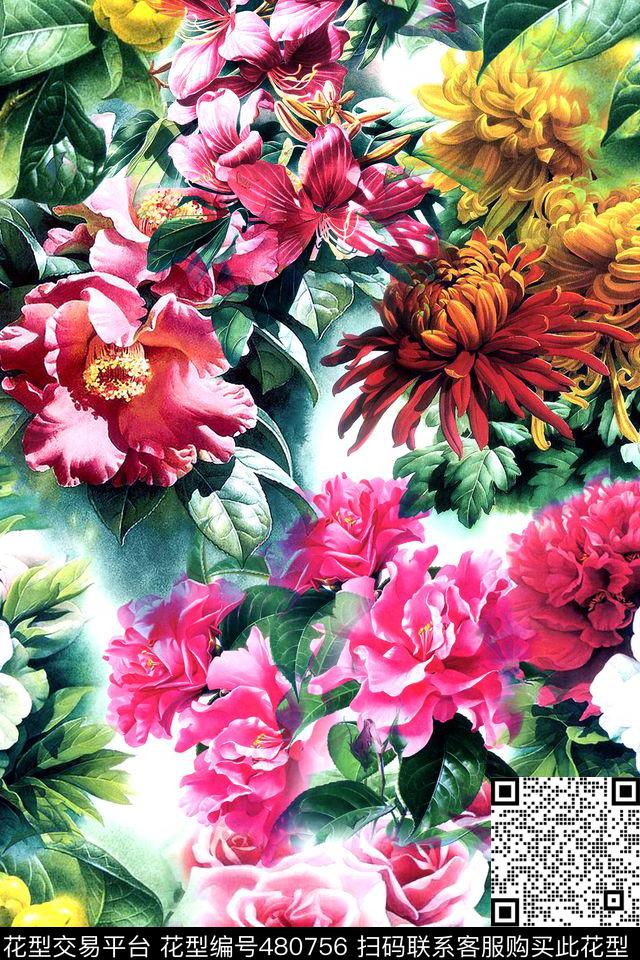 花朵花卉时尚数码印花华亿平台下载（图片编号: 480756） - 瓦栏（Walan）