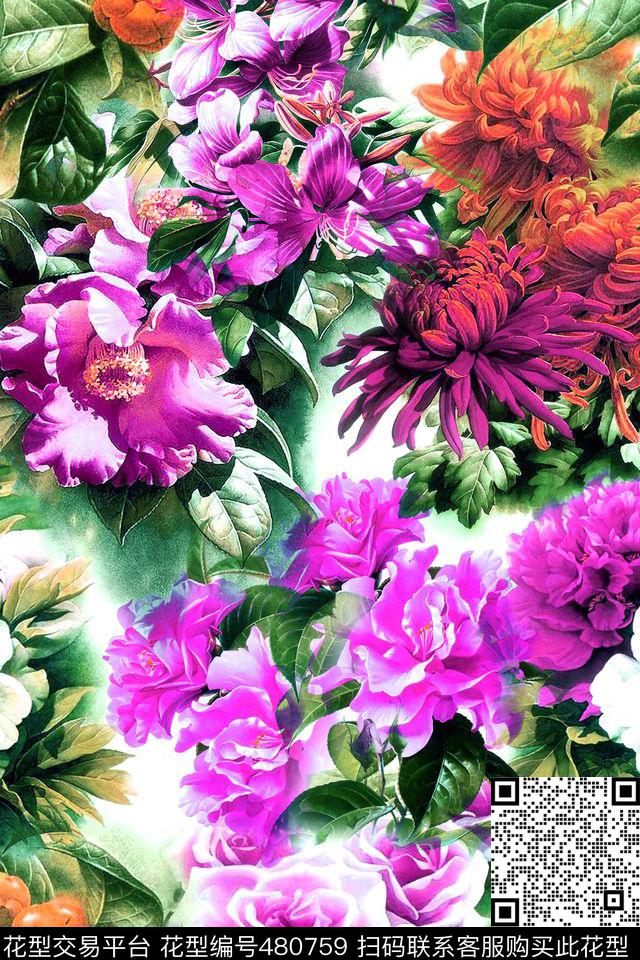 花朵花卉时尚数码印花华亿平台下载（图片编号: 480759） - 瓦栏（Walan）