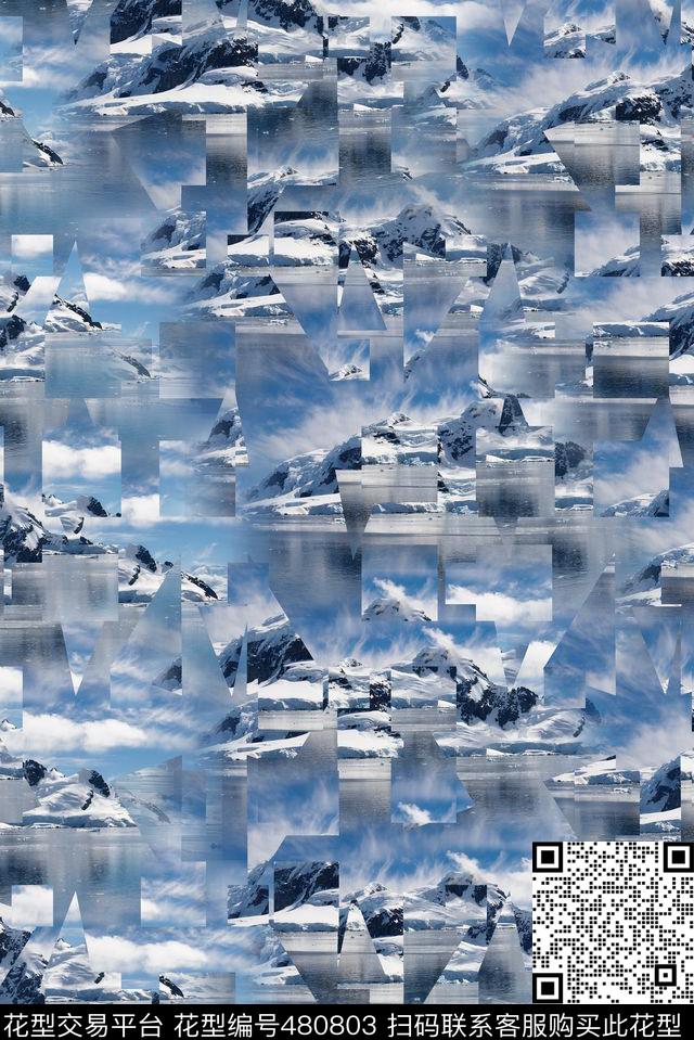 冰冻霜雪风景几何解构数码印花华亿平台下载（图片编号: 480803） - 瓦栏（Walan）