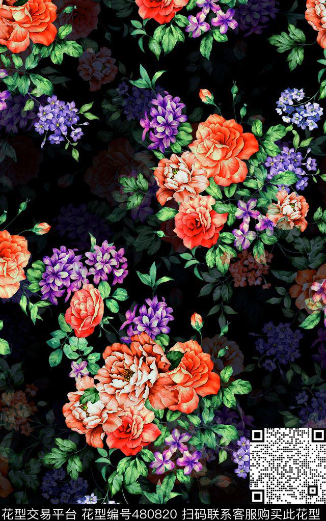 复古花卉水彩花卉数码印花华亿平台下载（图片编号: 480820） - 瓦栏（Walan）