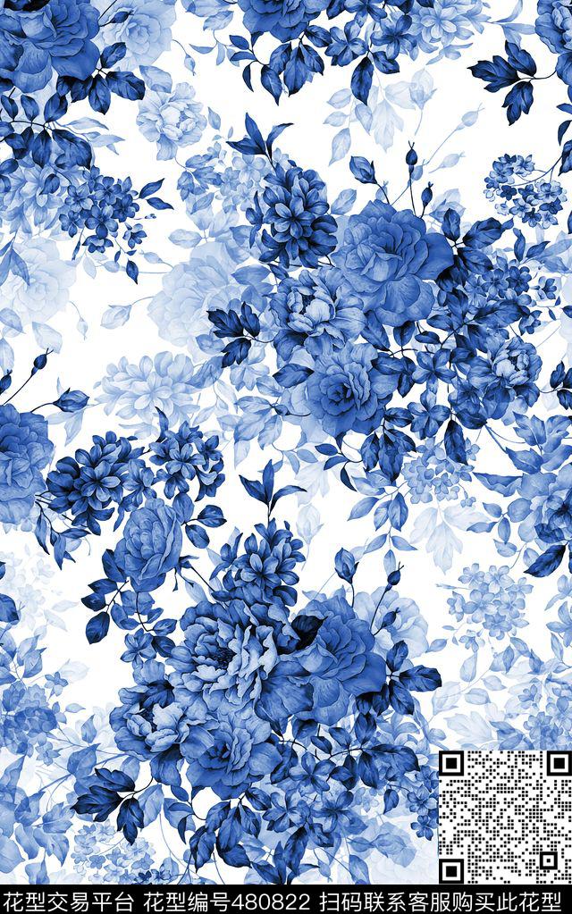 水彩画复古花卉数码印花华亿平台下载（图片编号: 480822） - 瓦栏（Walan）