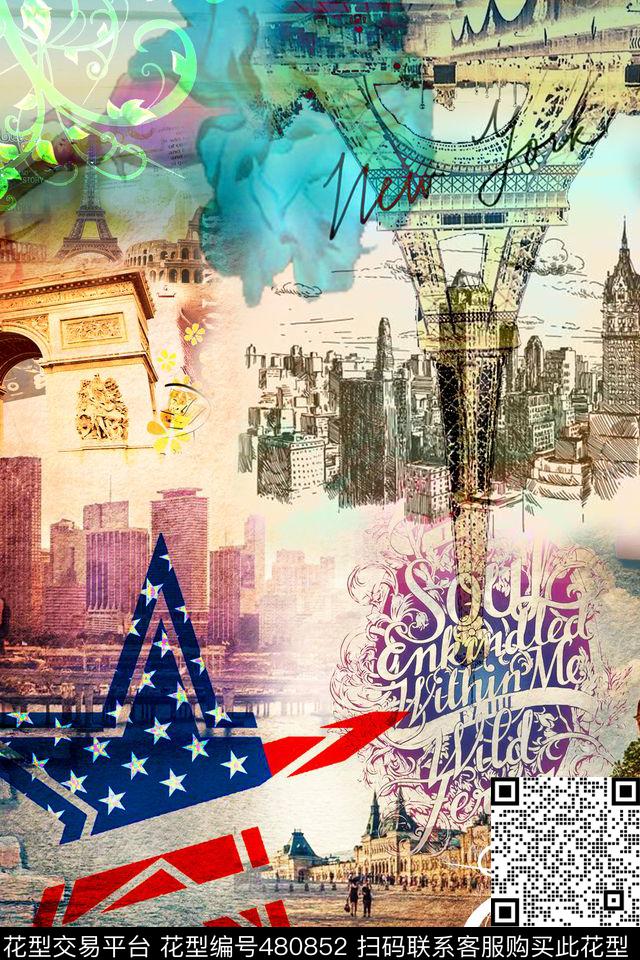 欧式建筑华亿平台创意服装面料数码印花华亿平台下载（图片编号: 480852） - 瓦栏（Walan）