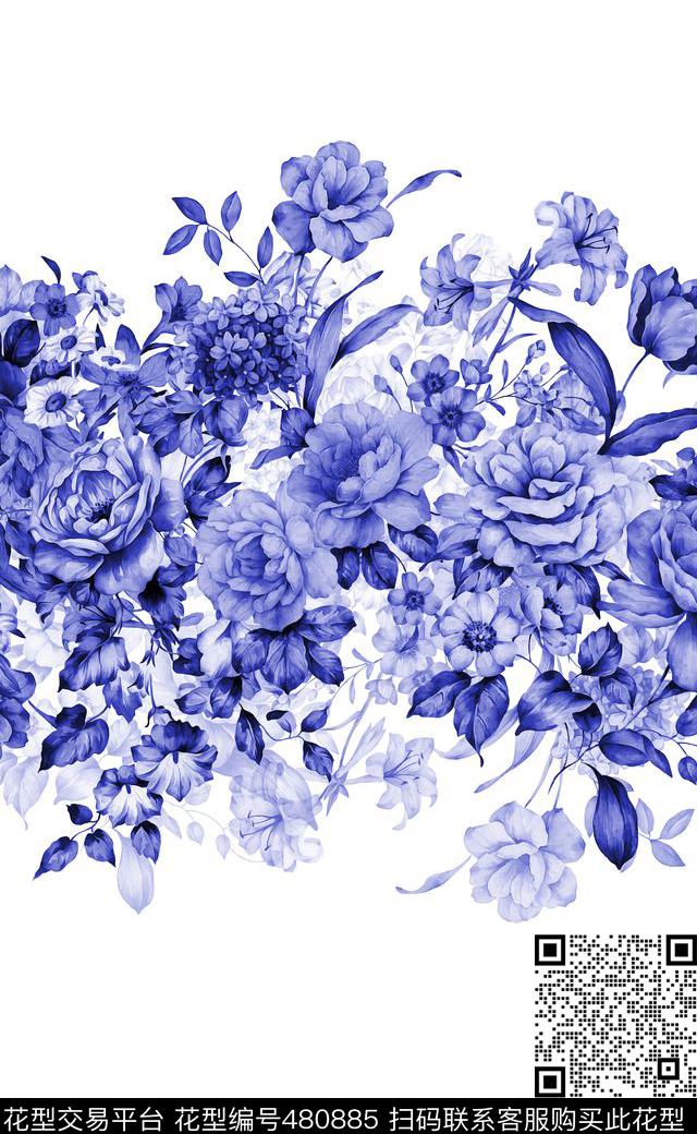 大牌花卉水彩画数码印花华亿平台下载（图片编号: 480885） - 瓦栏（Walan）