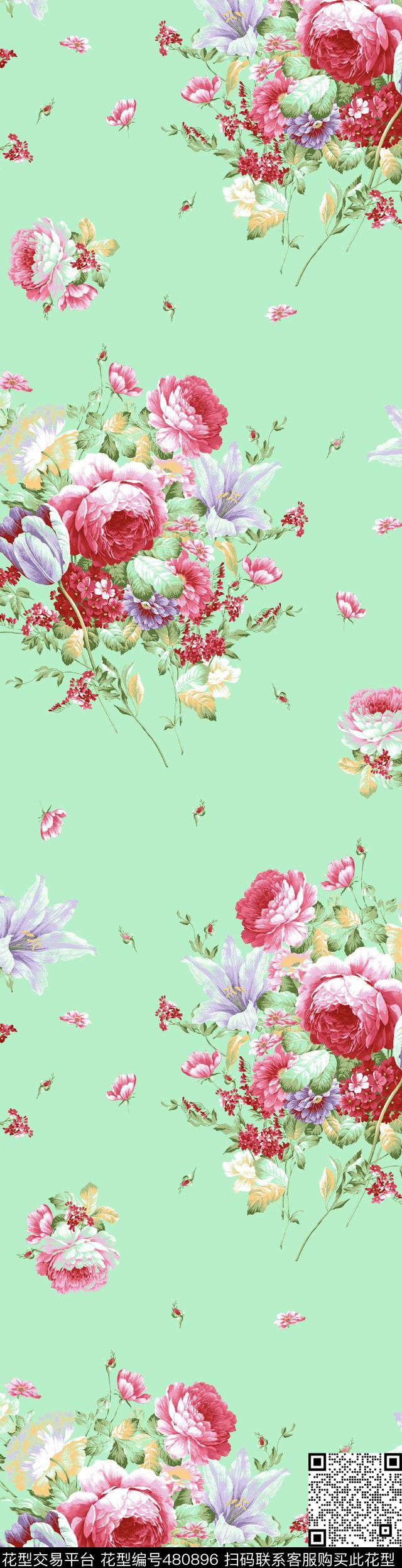 时尚花卉手绘数码印花华亿平台下载（图片编号: 480896） - 瓦栏（Walan）
