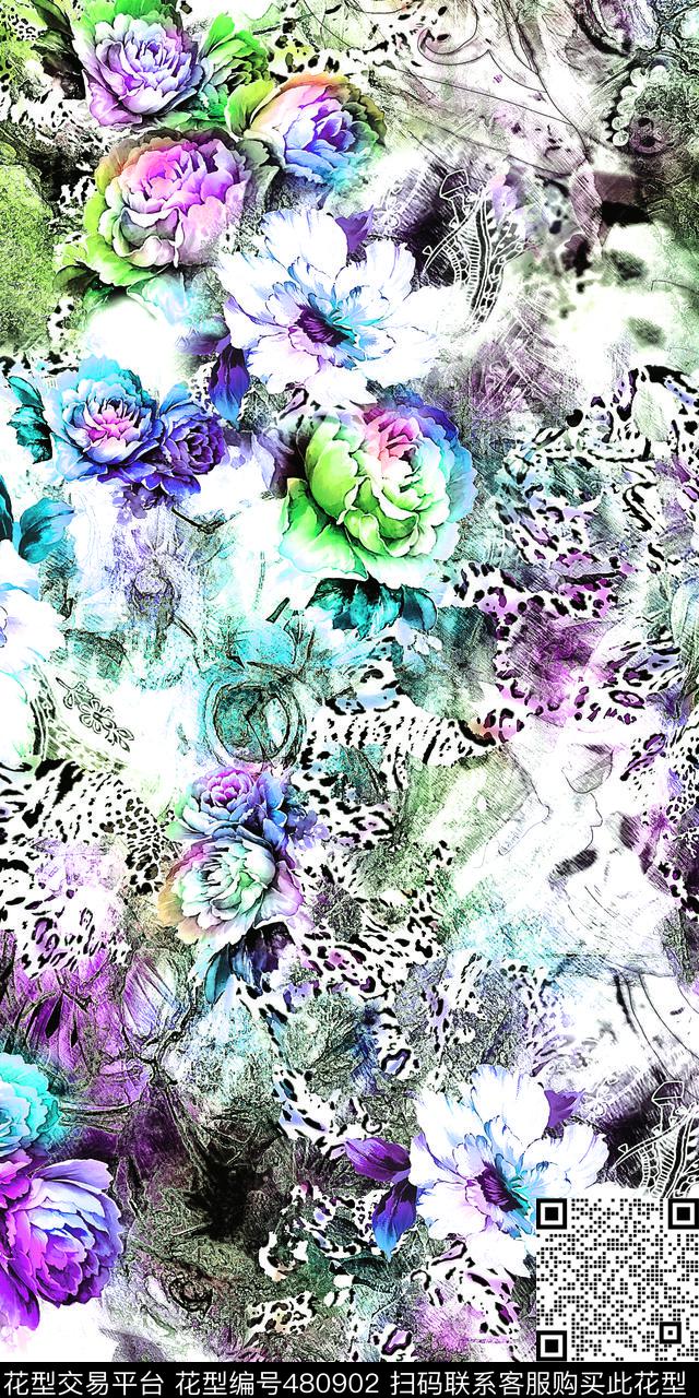 斑点纹抽象花卉数码印花华亿平台下载（图片编号: 480902） - 瓦栏（Walan）