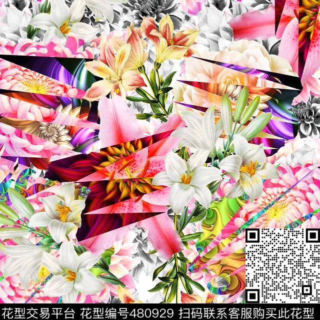 流行时尚手绘花卉欧美数码印花华亿平台下载（图片编号: 480929） - 瓦栏（Walan）