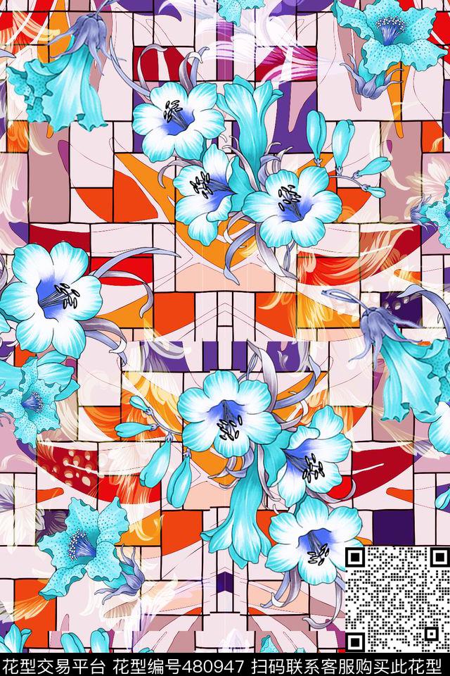 花朵简约时尚数码印花华亿平台下载（图片编号: 480947） - 瓦栏（Walan）