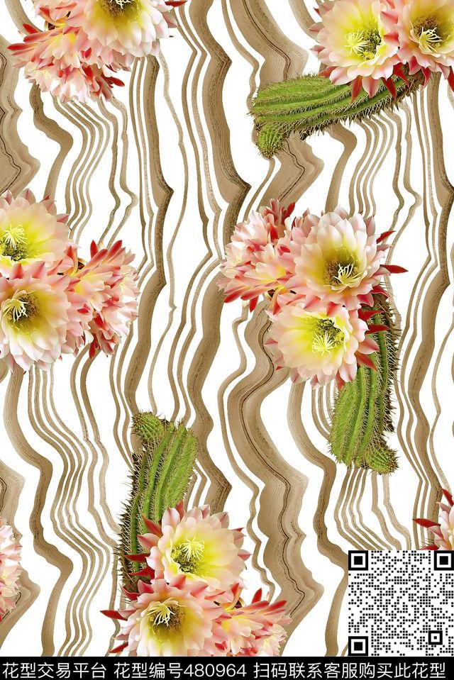抽象线条花卉数码印花华亿平台下载（图片编号: 480964） - 瓦栏（Walan）