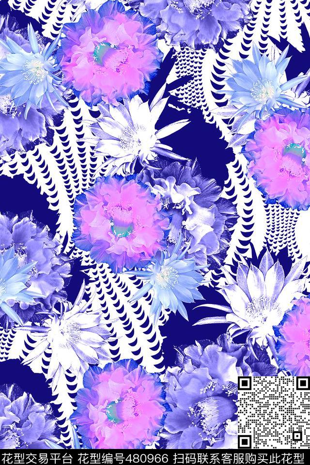 花卉花朵几何数码印花华亿平台下载（图片编号: 480966） - 瓦栏（Walan）
