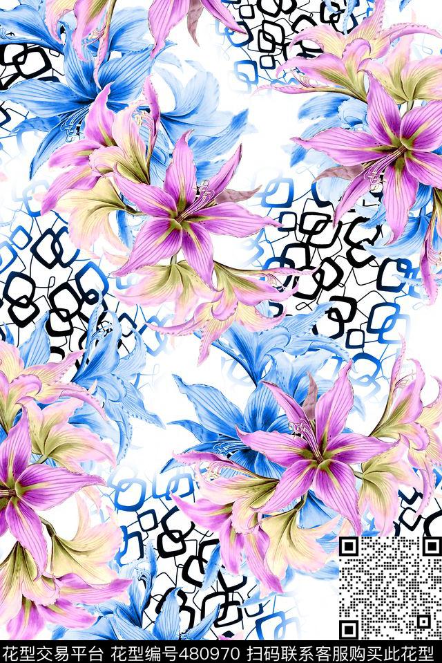 清爽花卉清爽底花卉数码印花华亿平台下载（图片编号: 480970） - 瓦栏（Walan）