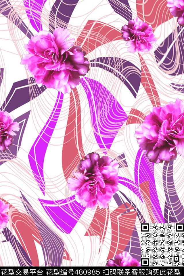 抽象几何线条数码印花华亿平台下载（图片编号: 480985） - 瓦栏（Walan）