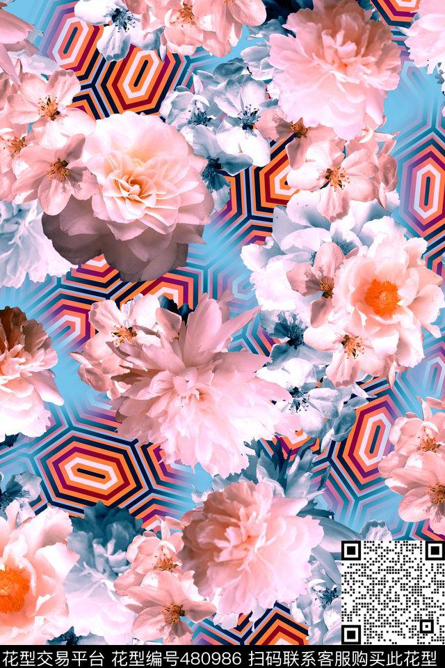 民族几何花朵数码印花华亿平台下载（图片编号: 480986） - 瓦栏（Walan）