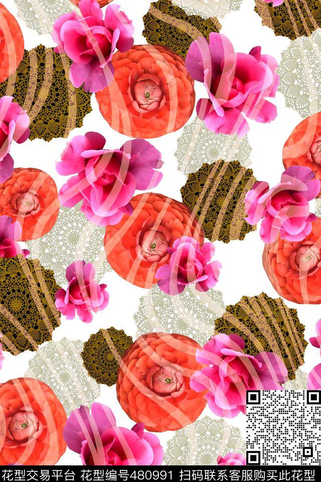 蕾丝花卉花朵数码印花华亿平台下载（图片编号: 480991） - 瓦栏（Walan）
