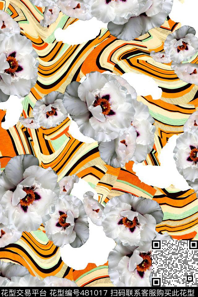 抽象底纹花卉数码印花华亿平台下载（图片编号: 481017） - 瓦栏（Walan）