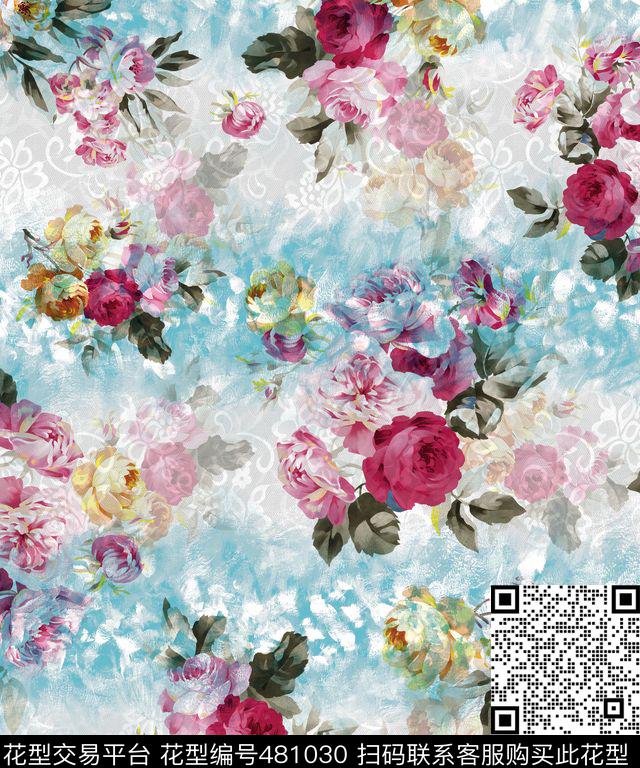 女装蕾丝数码花卉数码印花华亿平台下载（图片编号: 481030） - 瓦栏（Walan）