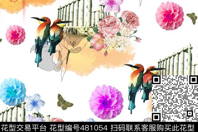 花卉建筑鸟家纺面料沙发面料小清新数码印花华亿平台下载（图片编号: 481054） - 瓦栏（Walan）
