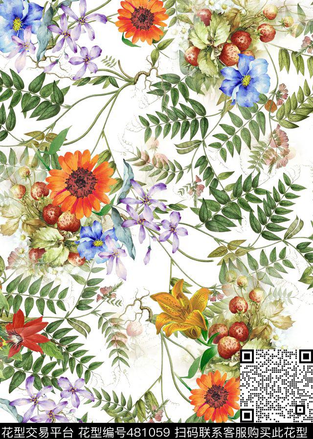 花卉花果枝条数码印花华亿平台下载（图片编号: 481059） - 瓦栏（Walan）