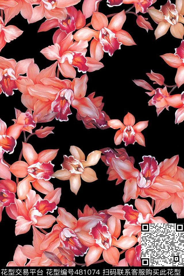 玉兰花潮流大牌手绘花卉玉兰花数码印花华亿平台下载（图片编号: 481074） - 瓦栏（Walan）