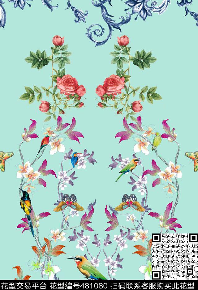 女装潮流时尚欧式卷草纹数码印花华亿平台下载（图片编号: 481080） - 瓦栏（Walan）