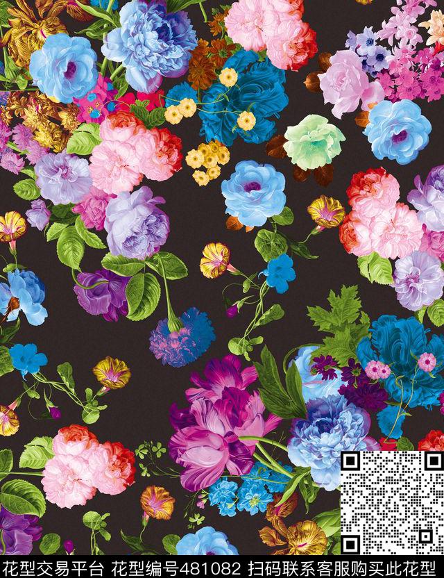 花卉潮流时尚油画花卉数码印花华亿平台下载（图片编号: 481082） - 瓦栏（Walan）