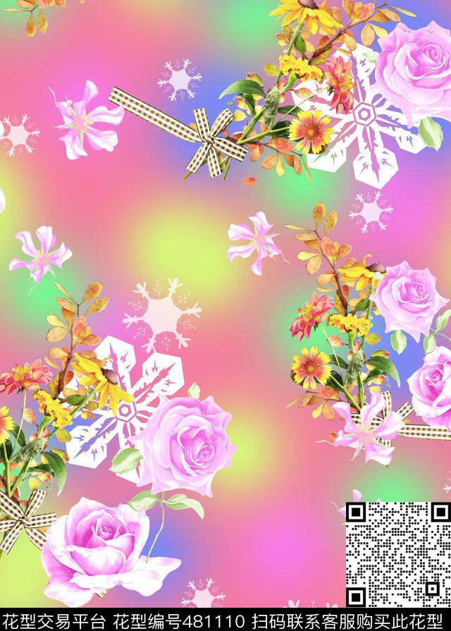 抽象清新花卉数码印花华亿平台下载（图片编号: 481110） - 瓦栏（Walan）